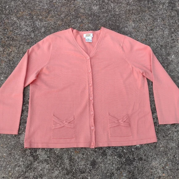 Talbots Pink Silk Blend Cardigan Petite Plus 2X Button Front Sweater - Picture 2 of 10